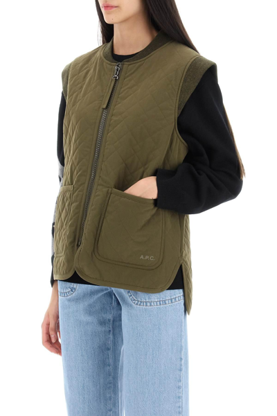 Shop Apc 'emilie' Quilted Vest In Green