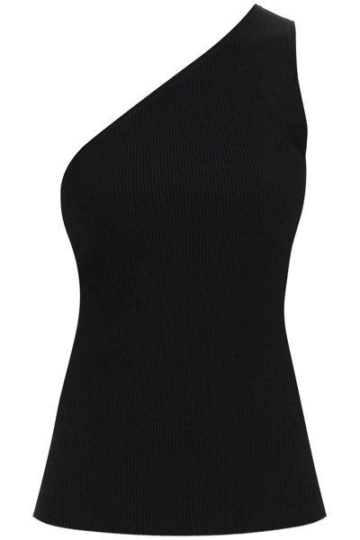 Shop Totême One-shoulder Top In Ribbed Knit In Black