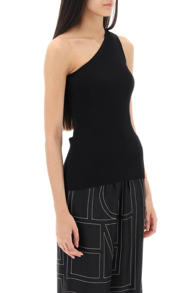 Shop Totême One-shoulder Top In Ribbed Knit In Black