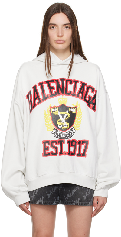 Shop Balenciaga Off-white Diy College Hoodie In 9012 Dirty White