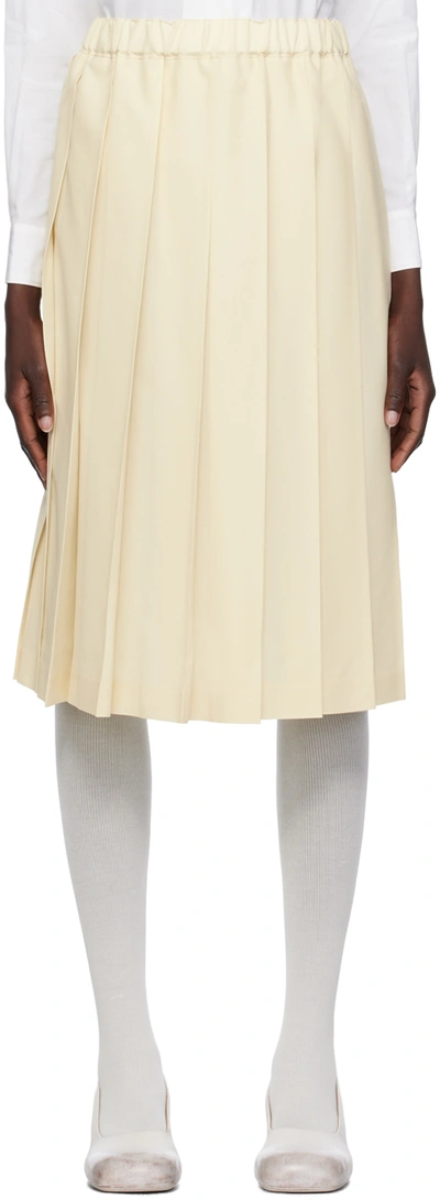 Shop Comme Des Garcons Girl Yellow Pleated Midi Skirt In 1 Off White