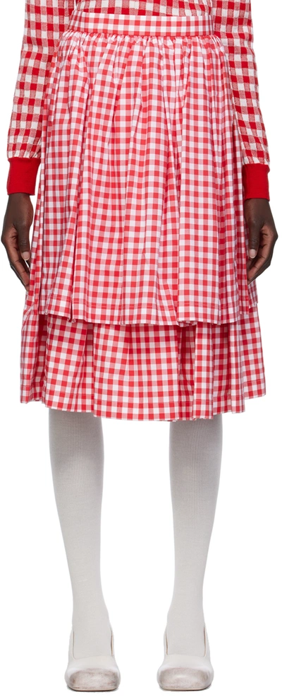 Shop Comme Des Garcons Girl Red Layered Midi Skirt In 2 Red/white