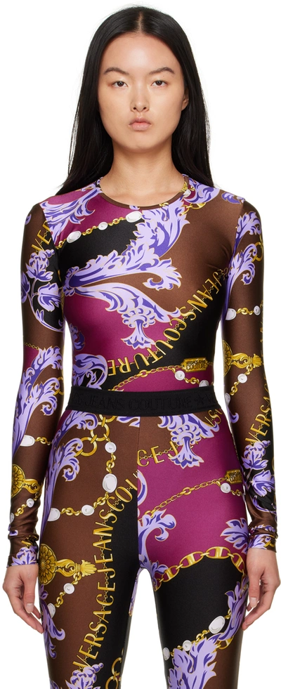 Shop Versace Jeans Couture Purple Chain Couture Bodysuit In Eg51 Plum/crimson