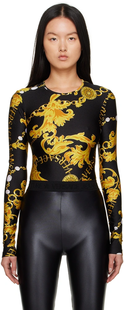 Shop Versace Jeans Couture Black Chain Couture Bodysuit In Eg89 Black/gold
