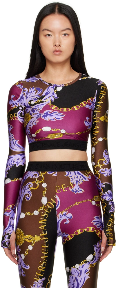 Shop Versace Jeans Couture Purple Chain Couture Long Sleeve T-shirt In Eg51 Plum/crimson