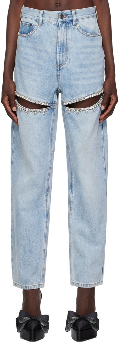 Shop Area Blue Crystal Slit Jeans In Light Blue