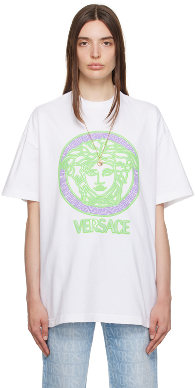 Shop Versace White Medusa T-shirt In 6wa80/white/green