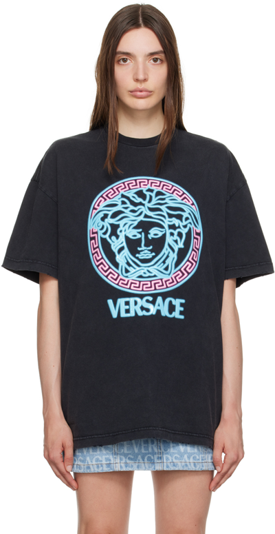 Shop Versace Black Medusa T-shirt In 6bd60/black/azur