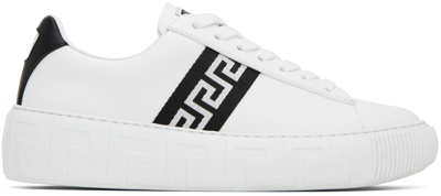 Shop Versace White Greca Sneakers In 2w020 White/black