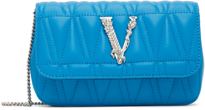 Shop Versace Blue Mini Virtus Bag In 1vb7p Mediterranean