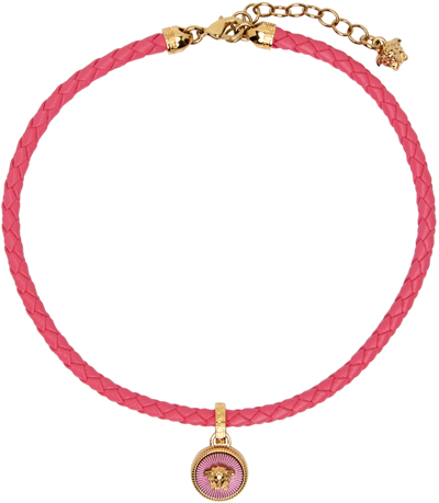 Shop Versace Pink Medusa Biggie Necklace In 1po2v Flamingo/ Gold