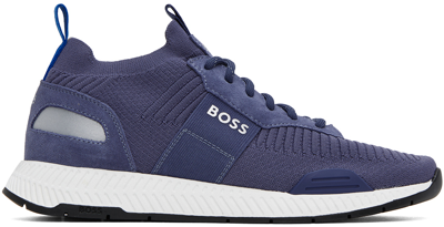 Shop Hugo Boss Navy Structured Knit Sneakers In 413 - Navy
