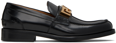 Shop Versace Black Greca Loafers In 1b00v-black-
