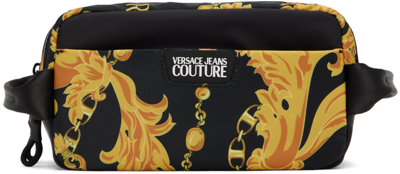 Shop Versace Jeans Couture Black & Gold Chain Couture Vanity Pouch In Eg89 Black + Gold