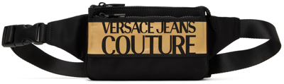 Shop Versace Jeans Couture Black Zip Pouch In Eg89 Black + Gold
