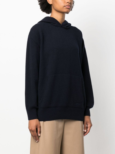 Shop Msgm Logo-embroidered Wool-cashmere Hoodie In Blue