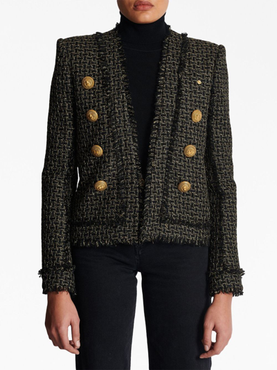 Shop Balmain Double-breasted Tweed Jacket In Ead