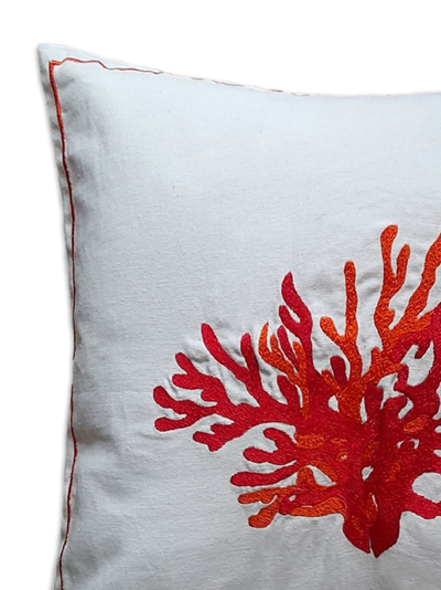 Shop Les-ottomans Coral Embroidered Cushion In White