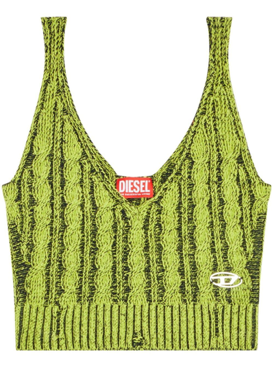 Shop Diesel M-milos Logo-embroidered Knitted Crop Top In Green