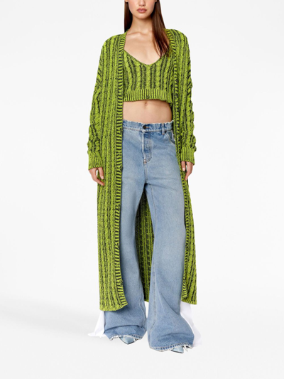 Shop Diesel M-milos Logo-embroidered Knitted Crop Top In Green