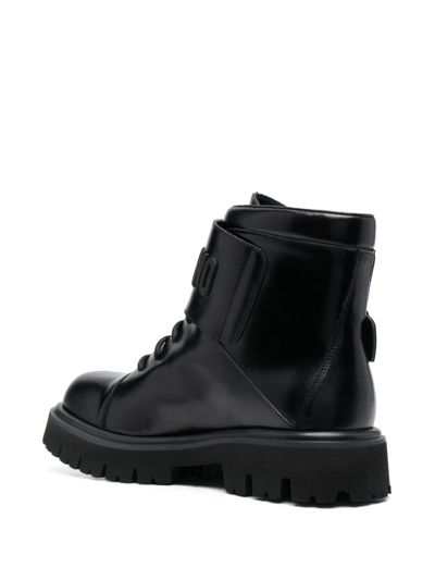 Moschino Logo-embossed Lace-up Leather Boots In Black