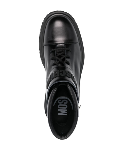 Moschino Logo-embossed Lace-up Leather Boots In Black