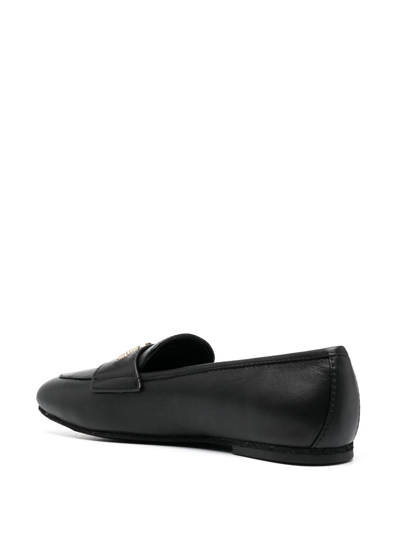 Shop Love Moschino Logo-lettering Leather Loafers In Black