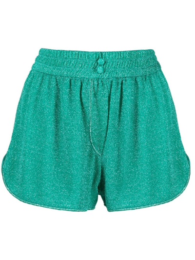 Shop Oseree Lumière Lurex Shorts In Green