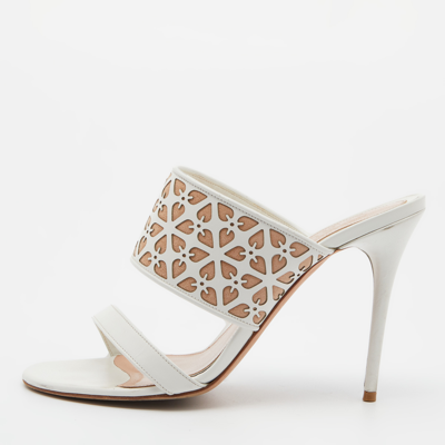 Pre-owned Alexander Mcqueen White/beige Laser Cut Leather Sandals Size 38