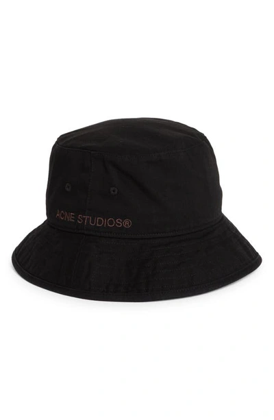 Shop Acne Studios Brimmo Logo Embroidered Cotton Twill Bucket Hat In Black