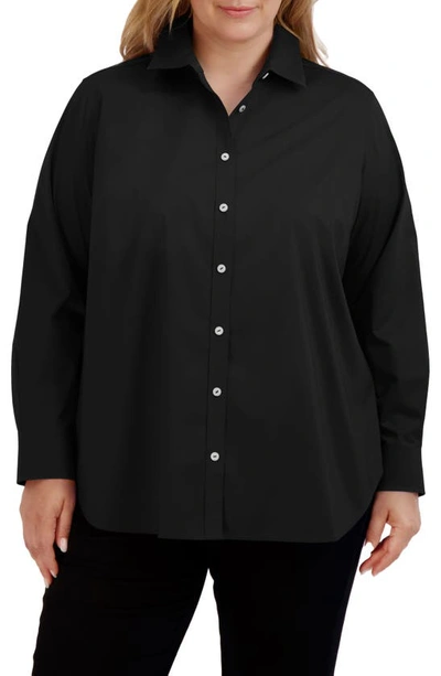Shop Foxcroft Boyfriend Stretch Button-up Shirt In Black