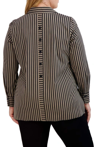 Shop Foxcroft Pamela Stripe Stretch Tunic Blouse In Almond/ Black