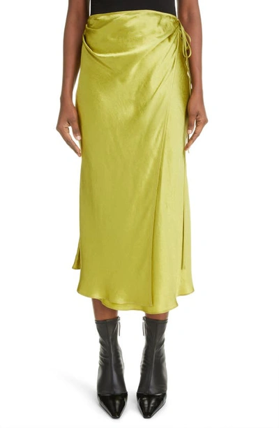 Shop Acne Studios Iala Topstitch Satin Wrap Skirt In Light Olive