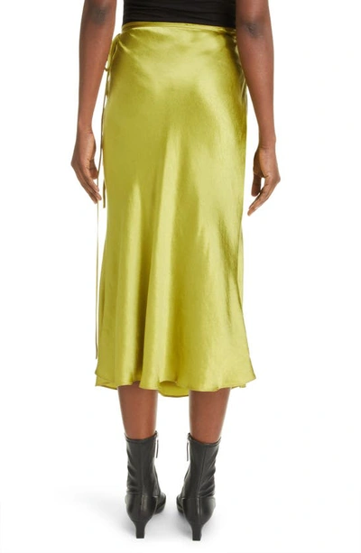 Acne Studios Wraparound Crinkled Satin Midi Skirt In Light Olive