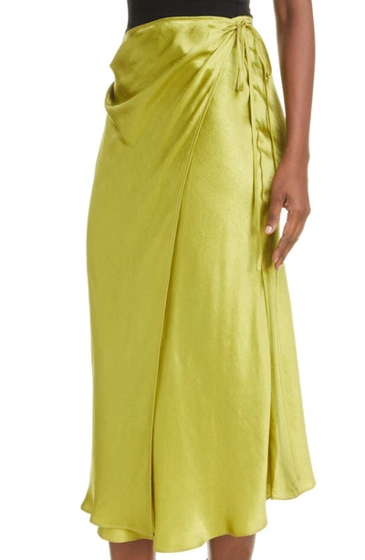 Acne Studios Wraparound Crinkled Satin Midi Skirt In Light Olive