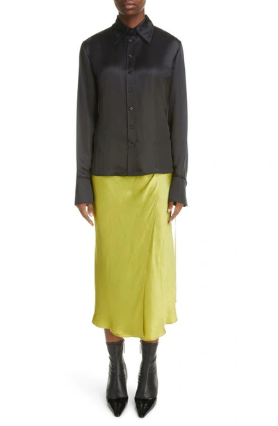 Shop Acne Studios Iala Topstitch Satin Wrap Skirt In Light Olive