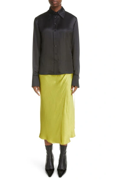 Acne Studios Wraparound Crinkled Satin Midi Skirt In Light Olive