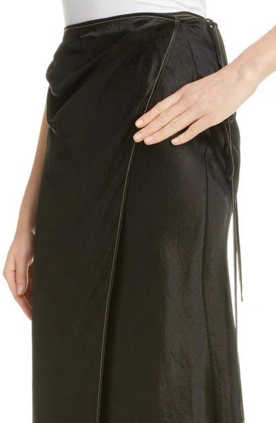 Shop Acne Studios Iala Topstitch Satin Wrap Skirt In Black