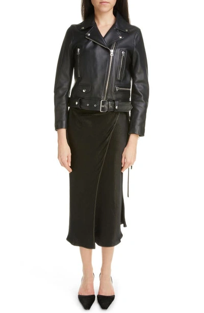Shop Acne Studios Iala Topstitch Satin Wrap Skirt In Black