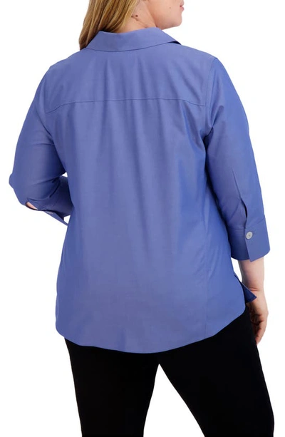 Shop Foxcroft 'taylor' Three-quarter Sleeve Non-iron Cotton Shirt In Dark Chambray
