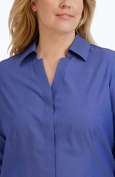 Shop Foxcroft 'taylor' Three-quarter Sleeve Non-iron Cotton Shirt In Dark Chambray