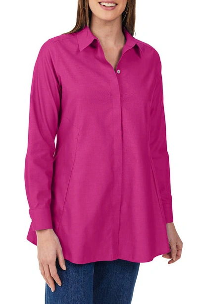 Foxcroft Olivia Smocked Cuff Cotton Blend Button-up Shirt In Fuchsia