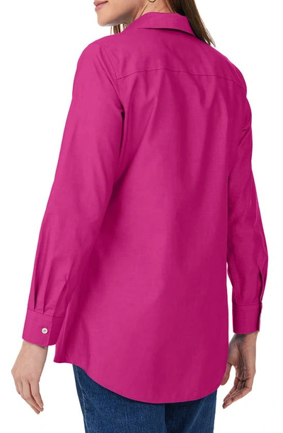 Foxcroft Olivia Smocked Cuff Cotton Blend Button-up Shirt In Fuchsia