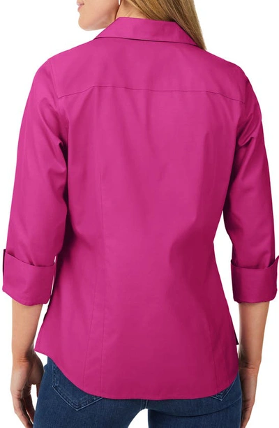 Foxcroft Olivia Smocked Cuff Cotton Blend Button-up Shirt In Fuchsia