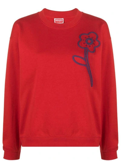Shop Kenzo Floral-embroidery Sweatshirt In Red