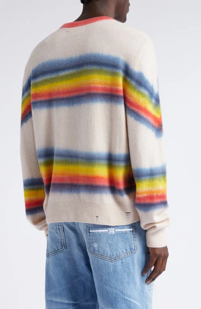 Shop Amiri Rainbow Tie Dye Distressed Cashmere Crewneck Sweater In Rainbow Multi