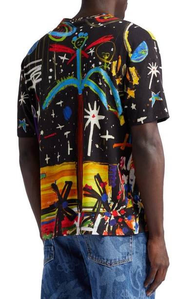 Shop Palm Angels Starry Night Linen & Cotton T-shirt In Black Multi