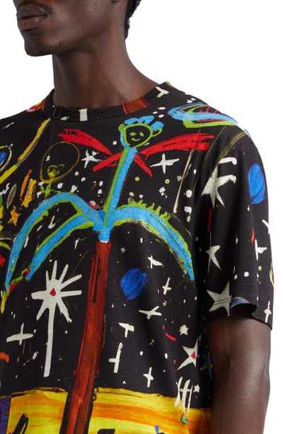 Shop Palm Angels Starry Night Linen & Cotton T-shirt In Black Multi