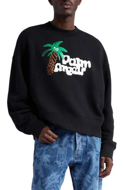 Shop Palm Angels Sketchy Graphic Crewneck Sweatshirt In Black White