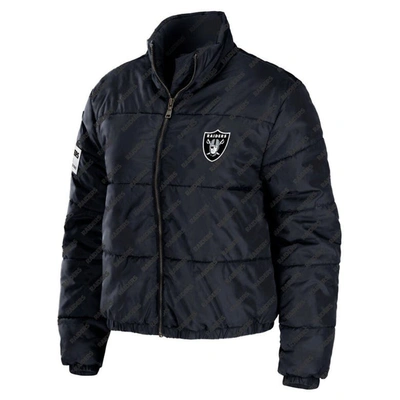 Shop Wear By Erin Andrews Black Las Vegas Raiders Puffer Full-zip Cropped Jacket